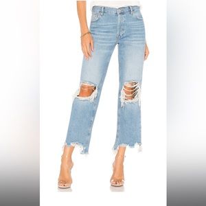 We The Free Destroyed Maggie Straight Light Wash Jeans 28